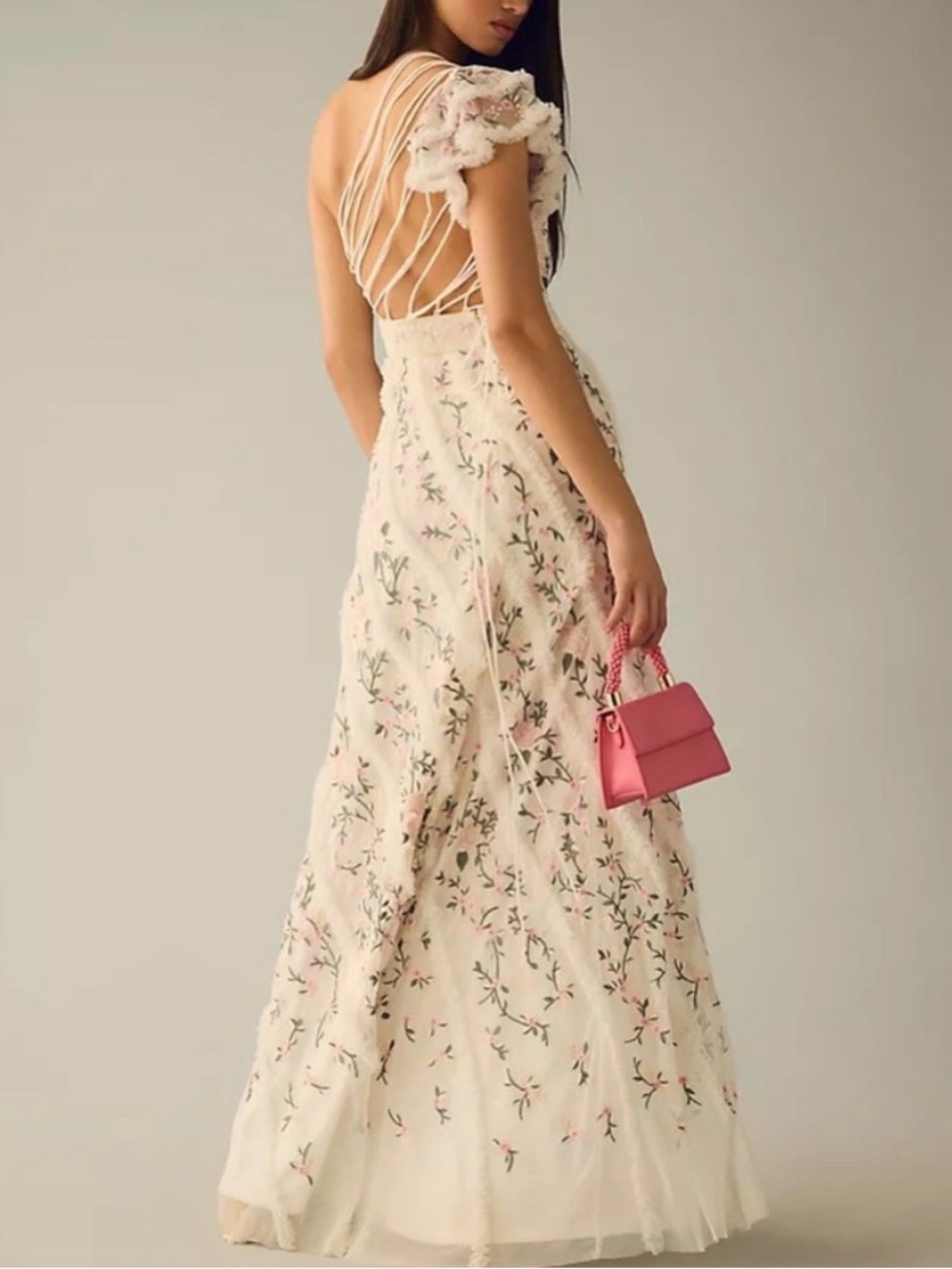 Mac Duggal 35108 Embroidered Ruffled One Shoulder Lace Up Gown NEW NWT
